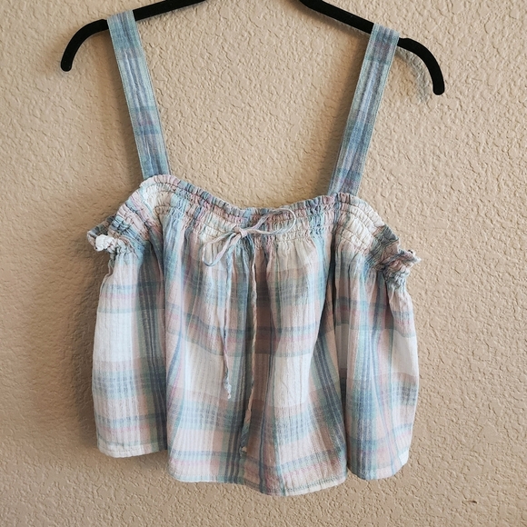 American Eagle Outfitters Tops - American Eagle Plaid Cropped Baby Doll Tank Top XL Cottage Core